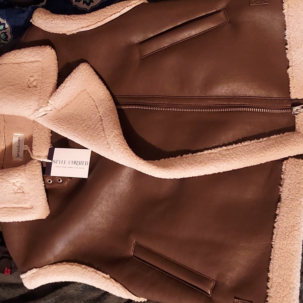 Brown and Cream Suede Vest with Plush Collar
